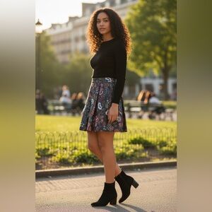 LOFT Outlet Floral Metallic Jacquard Skirt Size 4 | Pleated A-Line Mini